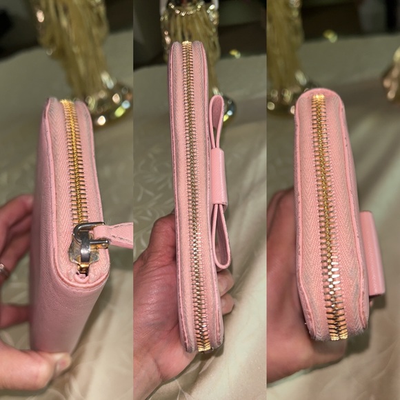 Prada Light Pink Bow Saffiano Wallet - Picture 3 of 15